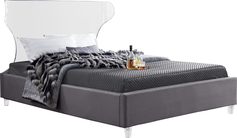 Ghost Grey Velvet Queen Bed image