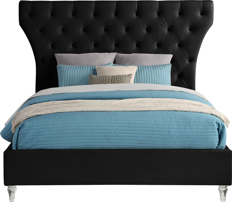 Kira Black Velvet King Bed