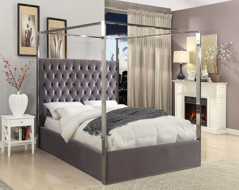 Porter Grey Velvet Queen Bed