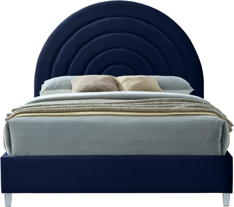 Rainbow Navy Velvet King Bed