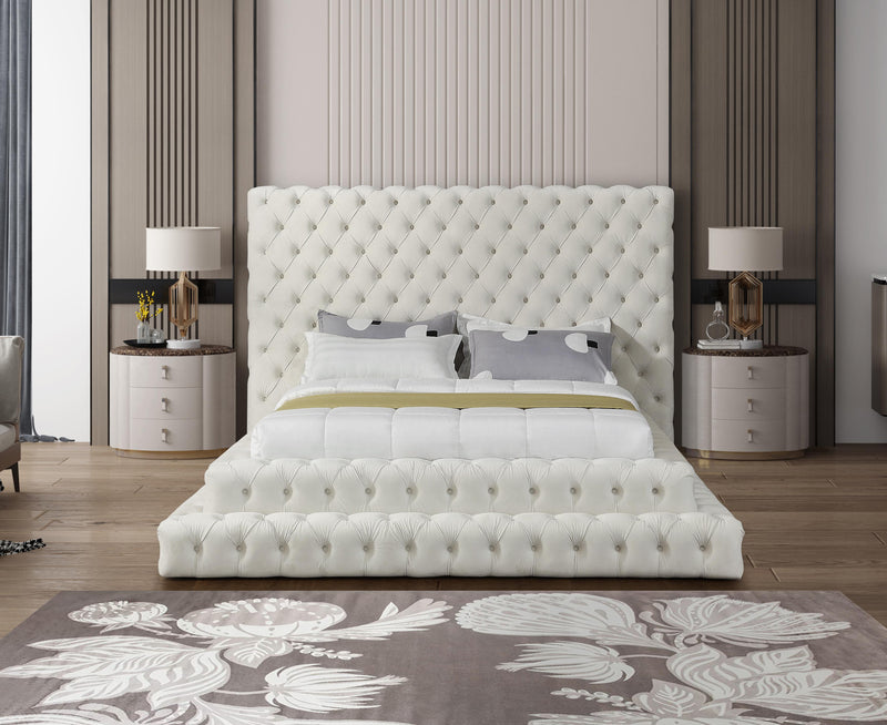 Revel Cream Velvet Queen Bed (3 Boxes)