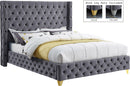 Savan Grey Velvet Queen Bed