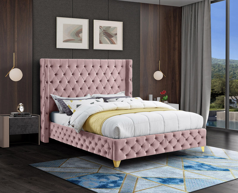 Savan Pink Velvet Queen Bed