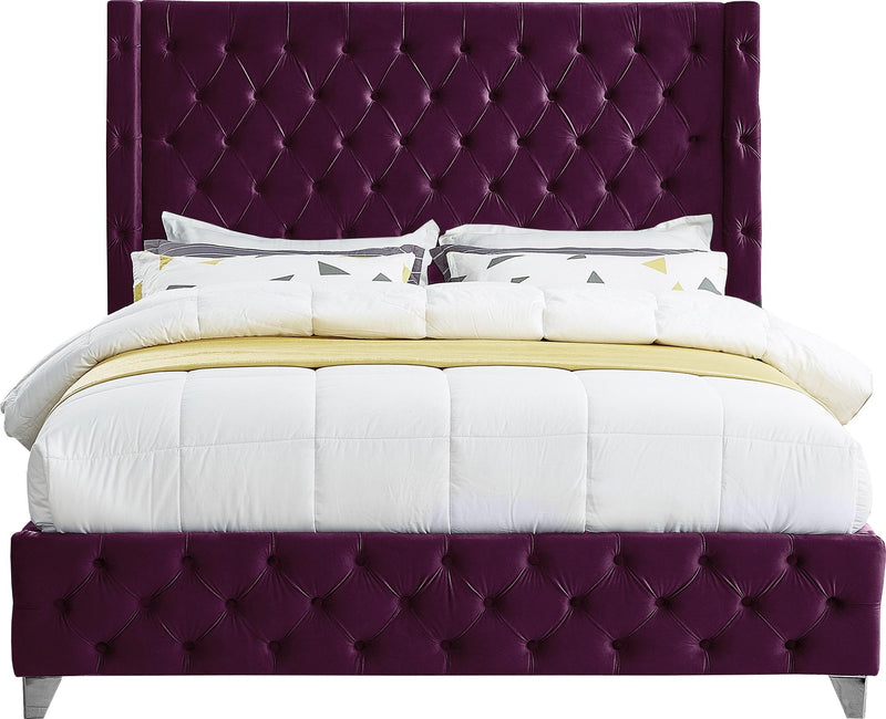 Savan Purple Velvet Full Bed