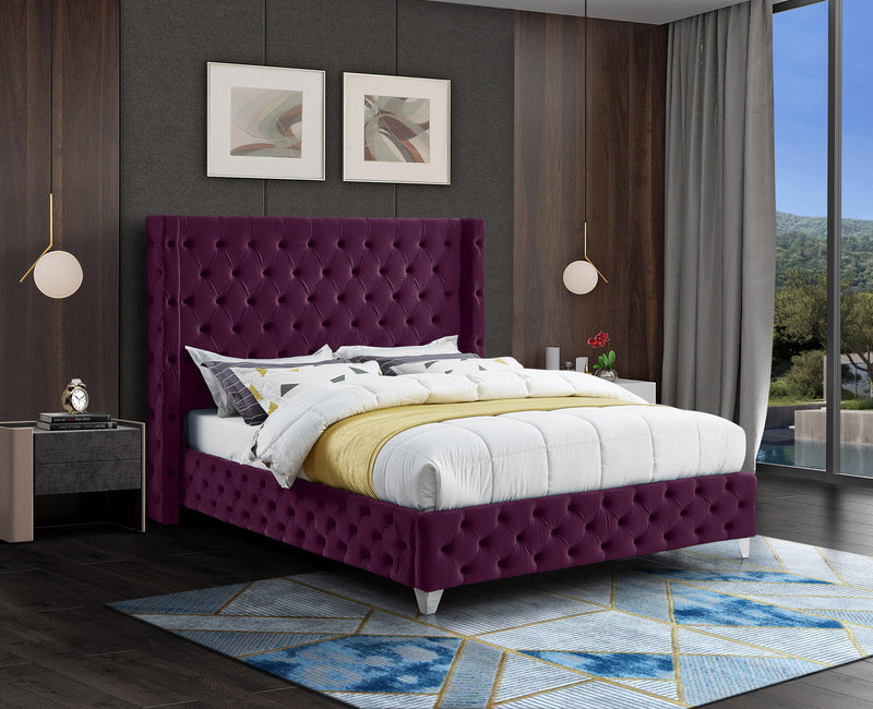 Savan Purple Velvet Full Bed