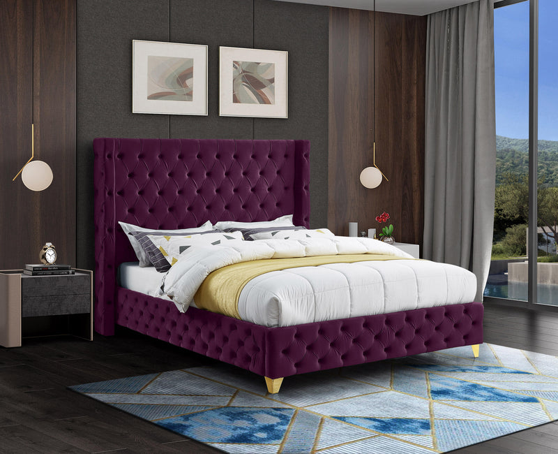 Savan Purple Velvet Full Bed