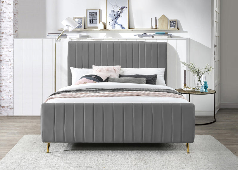 Zara Grey Velvet Queen Bed (3 Boxes)