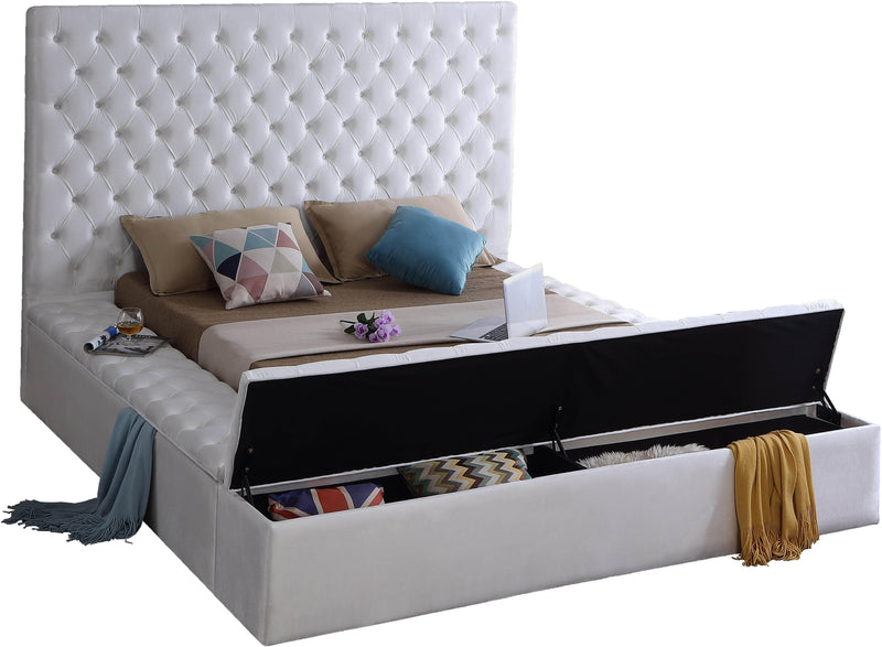 Bliss White Velvet King Bed (3 Boxes)