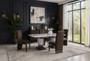 D12 DINING TABLE AND 8 D12 BROWN DINING CHAIRS