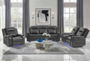 U8879 BLANCHE CHARCOAL WITH BLACK WELT POWER RECLINER WITH LED