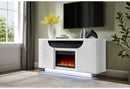 AILEEN WHITE 66" ENT UNIT W/LED, SPEAKERS, CRYSTAL AND POP-UP DOORS
