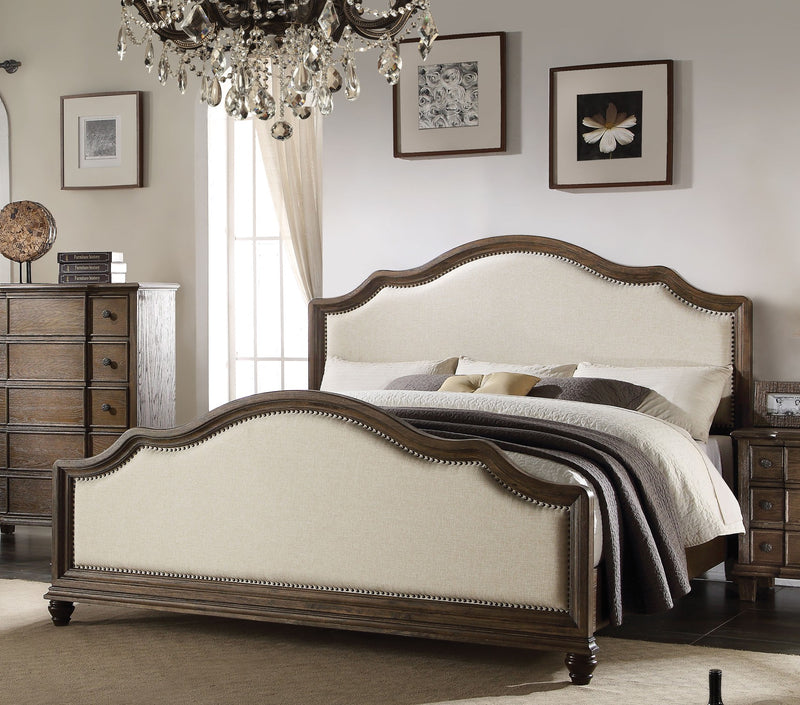 Acme Baudouin Upholstered King Bed in Weathered Oak 26107EK image