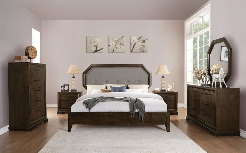 Selma Light Gray Fabric & Tobacco Queen Bed image