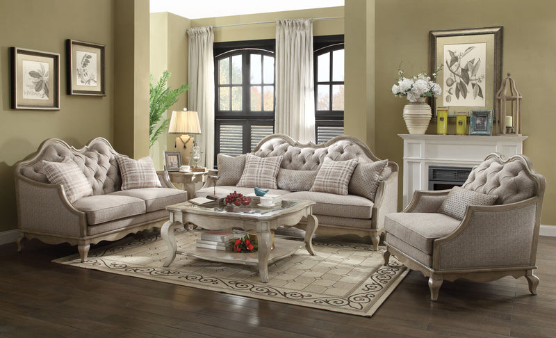 Chelmsford Beige Fabric & Antique Taupe Sofa w/5 Pillows image