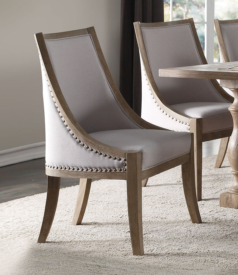Acme Furniture Eleonore Upholstered Dining Chair in Taupe and Weathered Oak (Set of 2) 61302 image