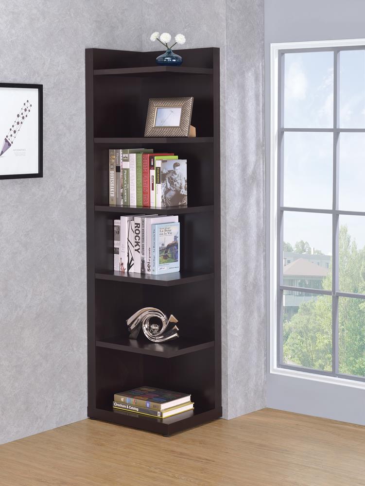 Transitional Cappuccino Corner Bookcase image