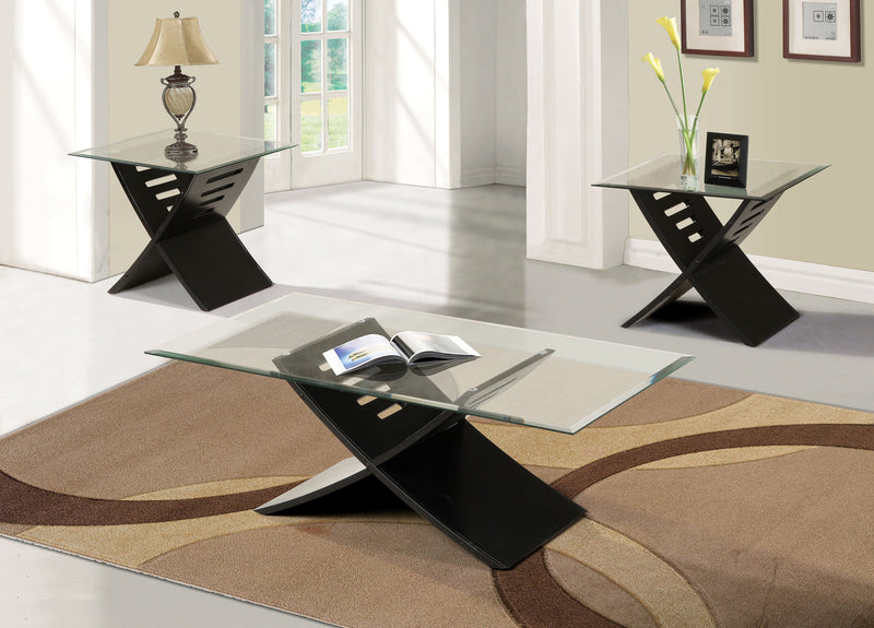 Elhan Black & Clear Glass Coffee/End Table Set (3Pc) image