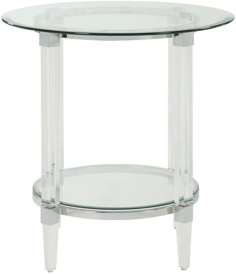 Acme Furniture Polyanthus End Table in Clear Acrylic, Chrome & Clear Glass 80947 image