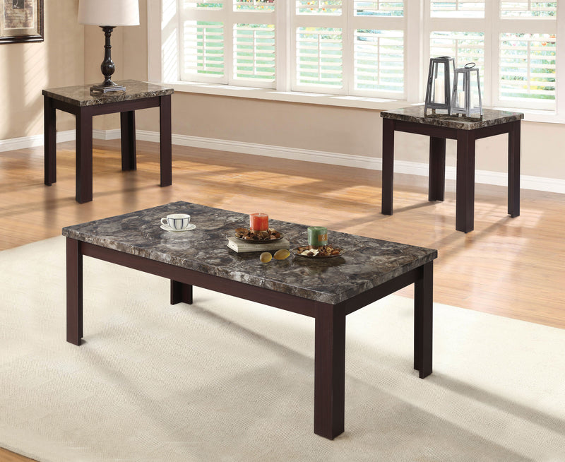 Carly Faux Marble & Cherry Coffee/End Table Set (3Pc Pk) image