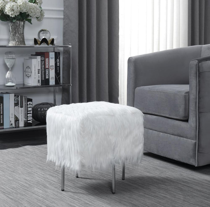 White Faux Sheepskin Ottoman image