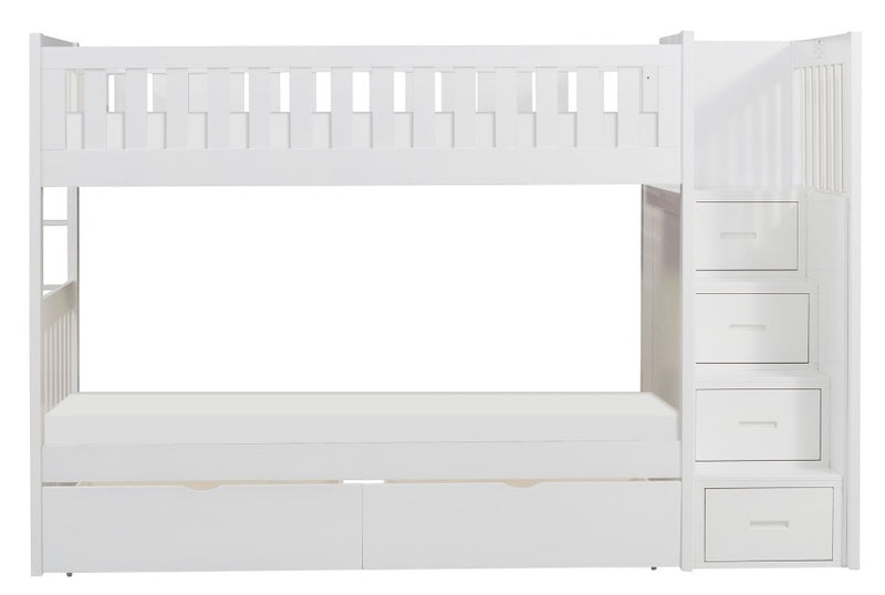 Homelegance Galen Bunk Bed w/ Reversible Step Storage and Storage Boxes in White B2053SBW-1*T image